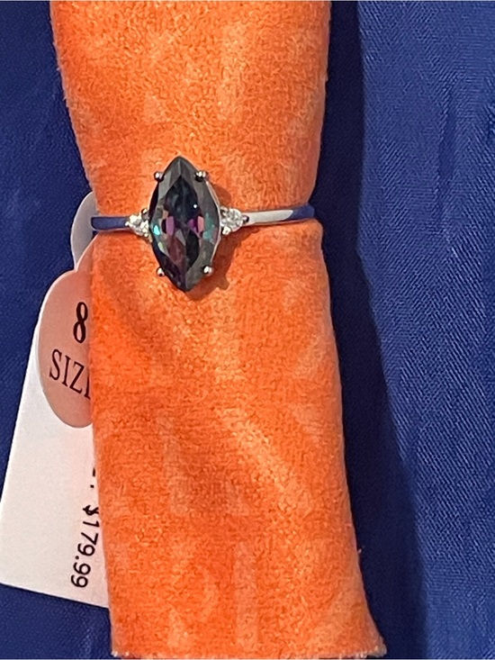 925 Sterling Silver Jewelry - Marquise Mystic Stone Silver Ring in Black-Green